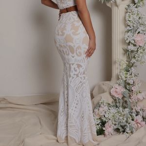 Fashion Nova Chantelle Sequin Skirt Set in white size medium